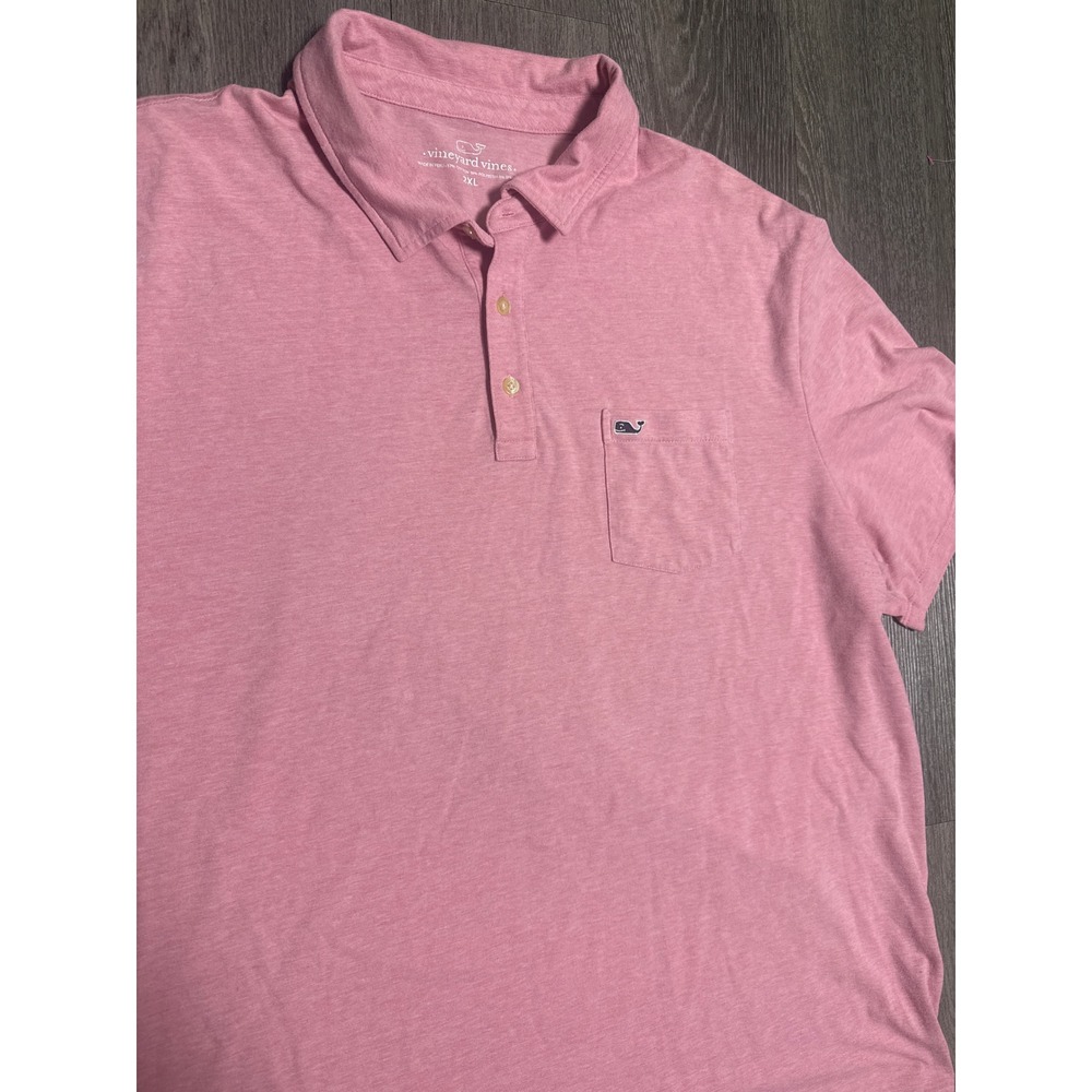 Vineyard Vines Mens 2XL Pink Heather Short Sleeve Pocket Polo Shirt Whale logo